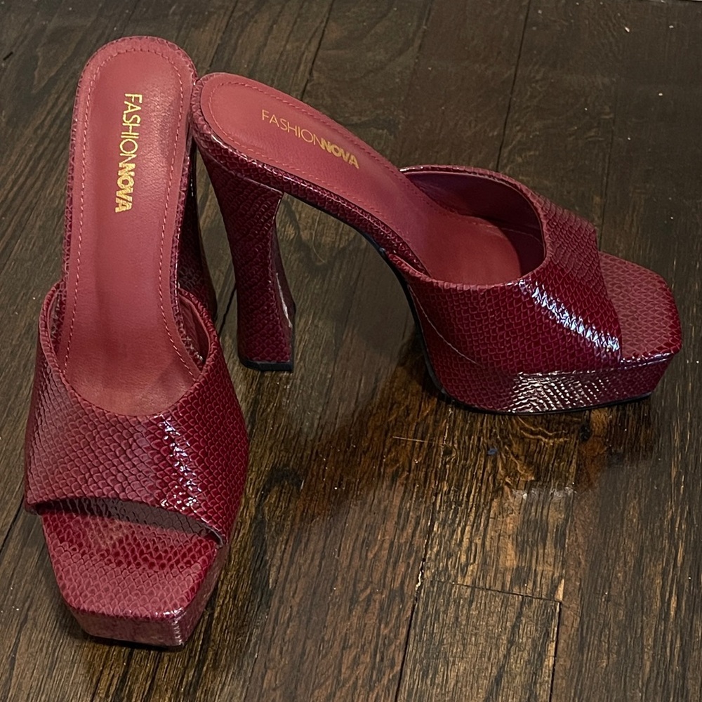 Fashion Nova Elegant Burgundy Platform Mule Heels